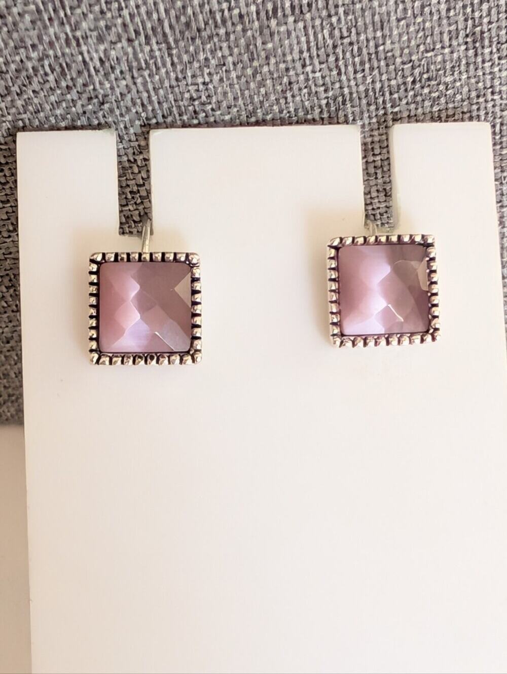 Vintage Kenneth Cole Faceted Moonglow Glass Catseye Square Hook Earrings